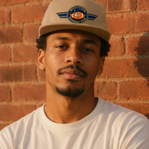 A khaki camp cap with a varsity-style Bears Fo'Lyfe Football Club crest. A TIME Crown from FOLYF APPAREL — heritage streetwear with stadium-light energy.