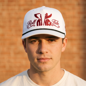 White Fo'Lyfe rope snapback with crimson elephant logo, front view